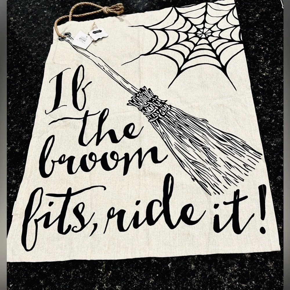 New with tags Large Witchy Haunted Halloween Kitchen Towel Decor by Mud Pie